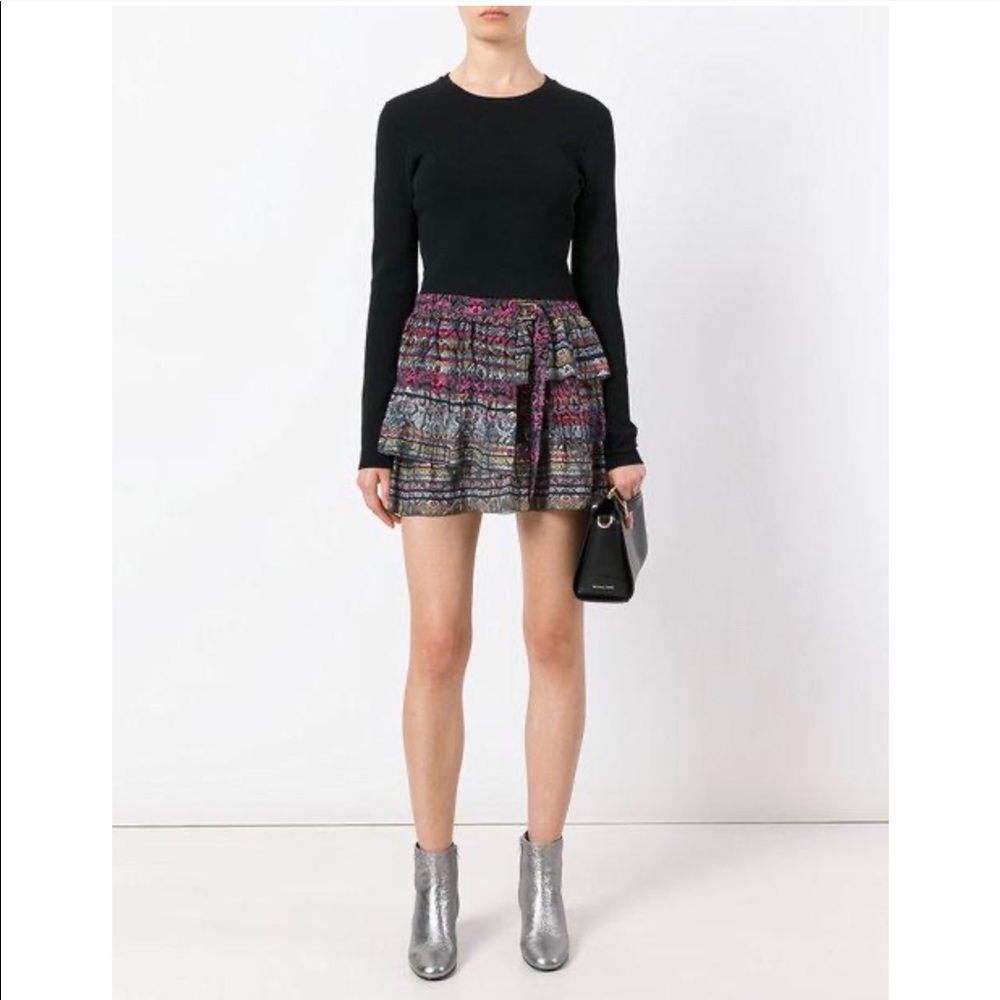 IRO Tucson Silk Tiered Wrap Multicolor Front Buckle Skirt Sz 38/US 6